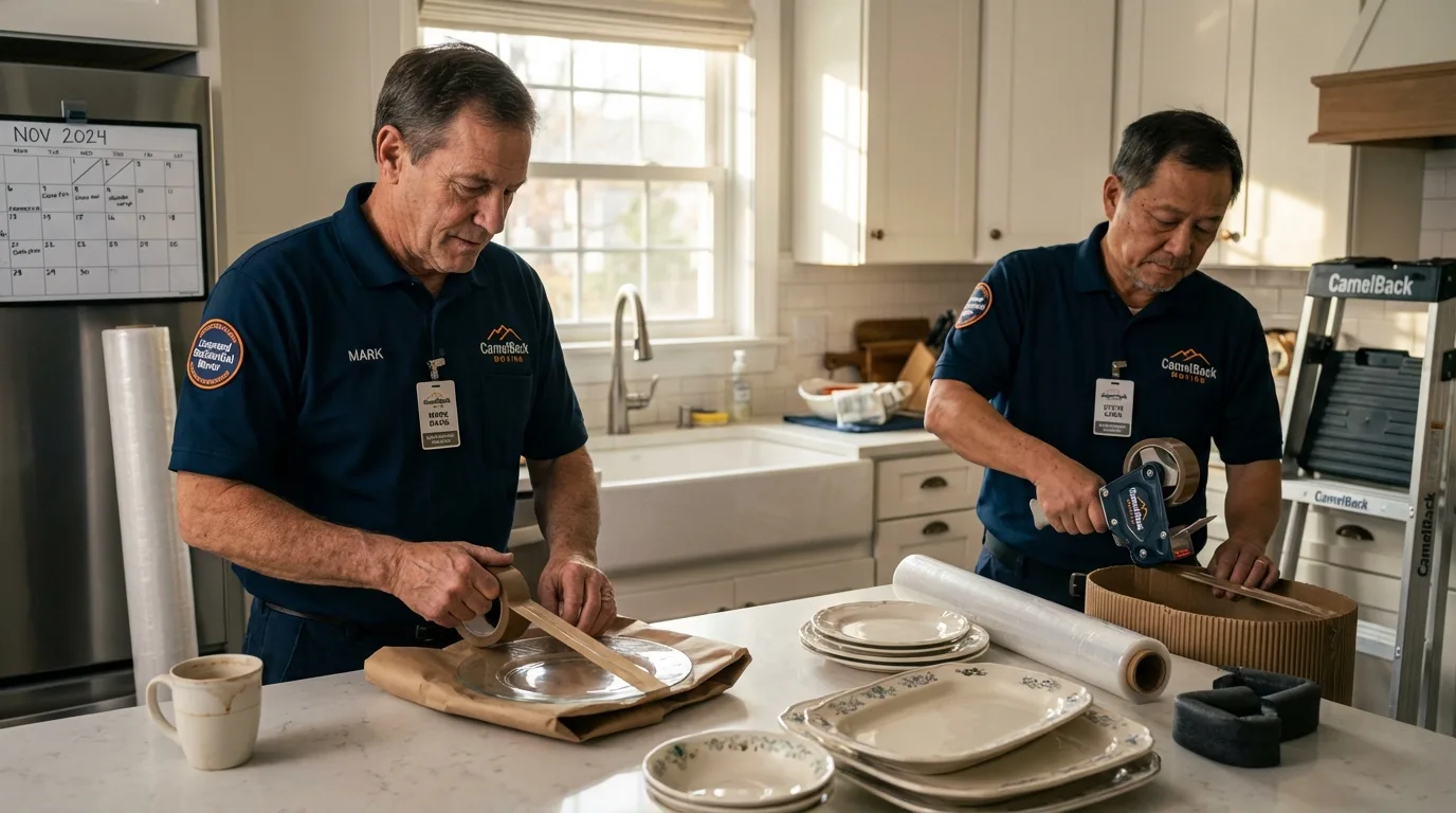 Professional crew packing kitchen dishware in Central City, PA